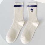 Spring Autumn Cotton Funny Harajuku Striped Women High Long Socks Kawaii Cute Japanese Sports Girls White Blue Cartoon Stockings
