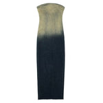 TRAFZA 2023 Women Elegant Denim Dress Strapless Back Zipper Slit Dresses Summer Female Off Shoulder Backless Denim Long Dress