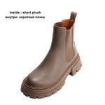 LeShion Of Chanmeb Women Genuine Leather Chelsea Boots INS Fashion Thick Chunky Heels Platform Ankle Short Boot Lady Winter Shoe