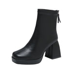 New Fashion Ankle Boots for Women High Heels Chunky Platform Stretch Fabric Square Toe White Sole Zipper Young Lady Booties 2022