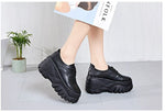 Summer New Korean Style Leisure Slim Super High Heels Platform Breathable Hollow Cross-tied Genuine Leather Women Casual Pumps