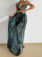 Longuette Three Piece Bikini Swimsuit Maxi Dress Tie-dyed Halter Women Swimwear Bikini Set 2023 Summer Beach Bathing Suit