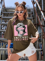 INTENSE FEELINGS Street Hip Hop Female T-Shirts Loose Oversize Short Sleeve 100% Cotton Soft Tops Summer Breathable Tee Clothing