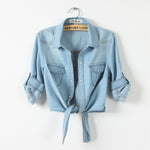 Classic Tokyo Edge Denim Bodycon Overlay Asymmetrical Slim Fit Shirt