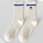 Spring Autumn Cotton Funny Harajuku Striped Women High Long Socks Kawaii Cute Japanese Sports Girls White Blue Cartoon Stockings