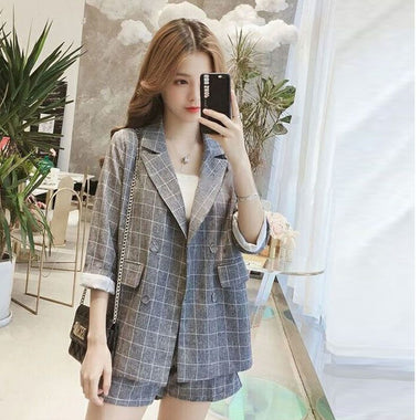 New Large Plaid Small Suit Women Blazer and Shorts  Colorful Blazer Jacket for Women  2 Piece Set Women Suit Blazer and Pants