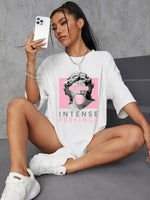 INTENSE FEELINGS Street Hip Hop Female T-Shirts Loose Oversize Short Sleeve 100% Cotton Soft Tops Summer Breathable Tee Clothing
