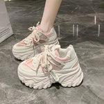Women Autumn Breathable Mesh Chunky Sneakers 8CM Heels Thick Sole Casual Vulcanized Shoes High Platform Leather Sneakers Woman