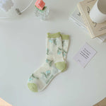Woman Socks Fashion Summer Thin Mesh Breathable Crew Socks Harajuku Lace Floral Japan Style Kawaii Cute Princess Socks 2023 New