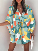 Spring Summer Dress 2023 New In Fashion Beach Style Sexy Dress V-neck Lace Up Print Loose Skirt Elegant Party Dresses for Women