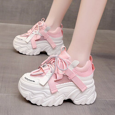 2023 Autumn Women's Casual Sports High Platform Shoes All-match Comfortable Women's Chunky Sneakers Mesh Breathable Spring Shoes
