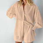 2023 New Beach Shirt Shorts Two-Piece Set Women Summer Casual Tracksuit Female Loose Long Sleeve Top Suit Lounge Wear Homewear