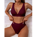 Sexy Ribbed Bikinis Swimwear Women 2023 High Waist Swimsuit Plunging Biquini Black High Cut Summer Beachwear