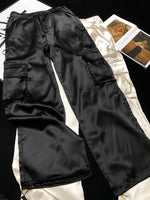 [YOZOU] Luxury Silk Gorpcore Solid Pink Drawstring Fluid Baggy Cargo Pants Women Black Beige Gray Streetwear Trousers Bottoms
