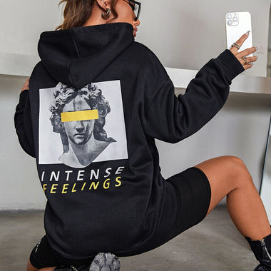 Intense Feeling Sculpture Cover Eyes Printed Womans Hoodie Street Sporty Pullover Autumn Pocket Clothing Casual Women Sweatshirt