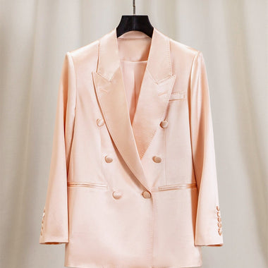 Women Acetate Blazer New Year Party Top Quality Elegant Ladies Pink Acetate Satin Blazer Outerwear Female Spring Autumn Formal