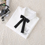 Women White Blouses Shirts Short Sleeve Print Rabbit Lapel 2023 Summer Tops Female Clothing Preppy Style JK Uniform Blusas