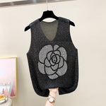 Hot Drilling Ice Silk Camisole for Women's Summer New Knitting Bright Silk Backing Loose Cami Casual Cute Tops Women