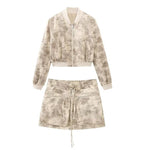 TRAF Women Spring Pilot Jackets Skirt Sets 2023 Fashion Print Long Sleeved Short Coats Pockets Elastic Waist Mini Skirts Outwear