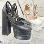 RIBETRINI Platform Chunky Heeled Ankle Strap Pumps Shoes Woman Spring Summer 2022 Heel Women Shoe Fashion Sexy Sandal Brand New