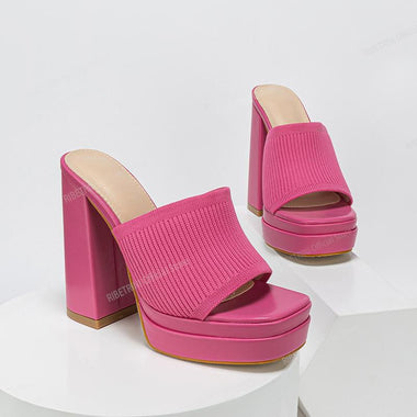 Double Platform High Heel Mule Sandals For Women Open Toe Super High Chunky Shoes Summer Classic Slip On Sandals Party Club