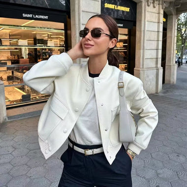 Ladies Vintage Solid Short Bomber Autumn Winter Jacket Women Coat With Pockets Outerwear Outfits Chic Tops Women Coat Female