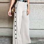 VONDA Elegant Long Trousers Wide Leg Pants Women 2023 Summer Side Buttons Down Casual Solid High Waist Streetwear Pantalon Femme
