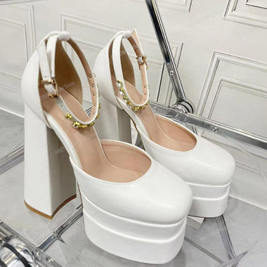 RIBETRINI Platform Chunky Heeled Ankle Strap Pumps Shoes Woman Spring Summer 2022 Heel Women Shoe Fashion Sexy Sandal Brand New