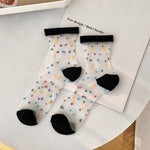 Colorful Polka Dot Crystal Silk Socks Women Summer Ultra-thin Transparent Lace Socks Japanese Kawaii Cute Elastic Long Socks Sox