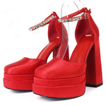RIBETRINI Platform Chunky Heeled Ankle Strap Pumps Shoes Woman Spring Summer 2022 Heel Women Shoe Fashion Sexy Sandal Brand New