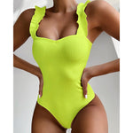 Gossina 2023 New Sexy Female Swimsuit Vintage One Piece Ruffled Push Up Solid Red Swimwear Women Monokini Padded Bathing Suits