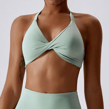 NCLAGEN Women Halther Sports Bra Medium Support Impact Racerback Fitness Yoga Tops Gym Workout Quick Dry Ruched Padded Bikini