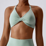 NCLAGEN Women Halther Sports Bra Medium Support Impact Racerback Fitness Yoga Tops Gym Workout Quick Dry Ruched Padded Bikini