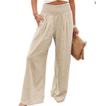 Women Cotton Linen Loose Wide Leg Pants 2023 Spring Summer Office Lady Casual Solid Jogger Elastic Waist Oversized Trousers