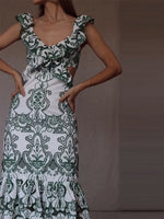 Women Chic Elegant Ruffles Hollow Out Maxi Dress Sexy V Neck Open Back Sleeveless Lace Up Vestido 2023 Summer Lady Fashion Robe
