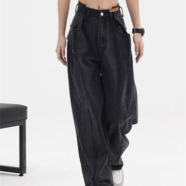 2023 Women Baggy  Long Jeans Harajuku Black Wide Leg Trousers Streetwear Vintage High Waist Denim Pants Big Pocket Y2k Feamle