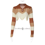Elegant Party Women's Clothing 2023 Fashion Polo Collar Y2k Tops Multicolor Long-sleeved Shirt Slim Knitting Sweater T-Shirts