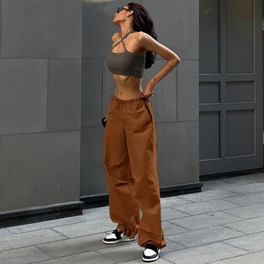 Vintage Streetwear Low Waist Drawstring Baggy Trousers Drawstring Waist Casual Cargo Pants Women Sweatpants Women's Clothing