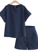 Summer New Oversized Women's Shorts Jacket Two-piece Suit Casual Solid Half Open Collar Shirt Ladies Set Outitits Free Shipping