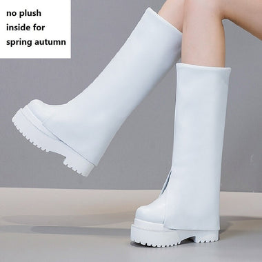 Spring Autumn Winter New Slim Height Increasing 12CM High Heels Platform Genuine Leather Women Knee-High Long Trouser Boots 0915