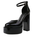 RIBETRINI Platform Chunky Heeled Ankle Strap Pumps Shoes Woman Spring Summer 2022 Heel Women Shoe Fashion Sexy Sandal Brand New