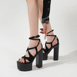 2023 New Arrivals Roman Retro Style Platform Sandals Shoes Woman Super High Heels Black Narrow Band Zipper Design Comfy Lady