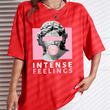 INTENSE FEELINGS Street Hip Hop Female T-Shirts Loose Oversize Short Sleeve 100% Cotton Soft Tops Summer Breathable Tee Clothing