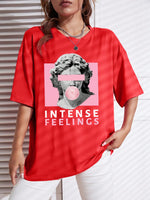 INTENSE FEELINGS Street Hip Hop Female T-Shirts Loose Oversize Short Sleeve 100% Cotton Soft Tops Summer Breathable Tee Clothing