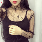 Female Leisure Women Mesh Top Long Sleeve See Through Lace T-shirts Sexy Transparent Fishnet Tops Clubwear Tee Shirts
