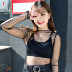 Female Leisure Women Mesh Top Long Sleeve See Through Lace T-shirts Sexy Transparent Fishnet Tops Clubwear Tee Shirts
