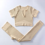 2Pcs Seamless Yoga Set Women Tracksuit Acid Wash Crop Top T-shirt High Waist Shorts Gym Clothes Sport Suit Workout Outfit Sets