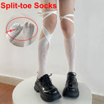 Jk Tie Lace Fishnet Stockings Irregular Split-toe Calf Socks Women's Middle Tube Socks Straps Summer Sexy Long Japanese Socks
