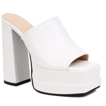 Double Platform High Heel Mule Sandals For Women Open Toe Super High Chunky Shoes Summer Classic Slip On Sandals Party Club