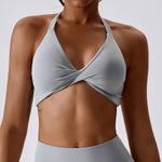 NCLAGEN Women Halther Sports Bra Medium Support Impact Racerback Fitness Yoga Tops Gym Workout Quick Dry Ruched Padded Bikini